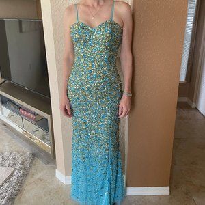Jaaz, New York Sequin Turquoise and Gold Evening Gown